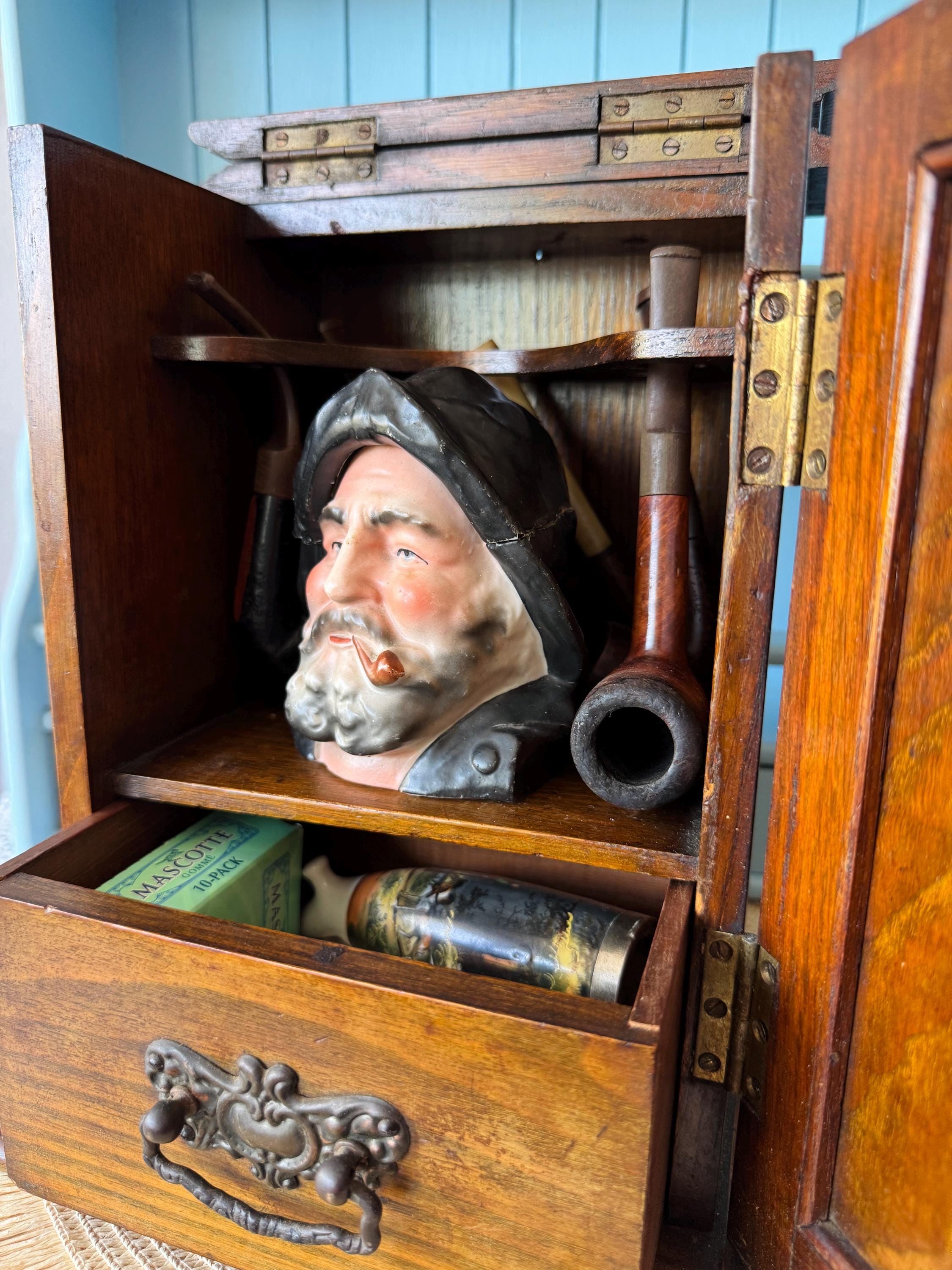 vintage tobacco cabinet Antique 1920s Oak Pipe Cabinet With 6 Original Pipes & Key, Vintage Tobacco  Box, Smoking Memorabilia Collectible Fathers Day Gift, England