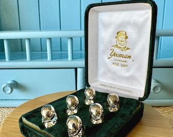 Vintage Yeoman Silver Plated Duck Name Card Holders, Set of 6 in Green Velvet Box, Elegant Name Card Display, Dinner Party, In Original Box