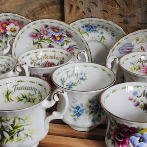 Royal Albert Flower Of The Month Lady Sized Duo&#39;s Cup & Saucer, Fine Bone China, Shabby Chic Royal High Tea Party, Bridal Party Luncheon Set