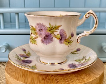 Vintage Royal Standard Cup and Saucer, Purple Thistle Floral Decor, Fine Bone China, Made in England, Lovely Vintage Tea Cup, High Tea Party