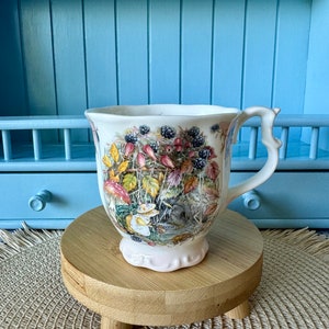 Vintage Royal Doulton &quot;Brambly Hedge&quot;  Autumn Mug, Pink and Fall Accents , Jill Barklem, Bone China, Pretty Blackberry & Mice Decor, England