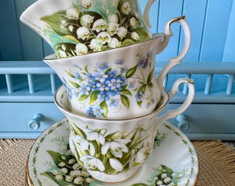 Vintage Royal Albert Flower Of The Month Male Sized Duo's Cup & Saucer, Fine Bone China, High Tea Party, Made in England, Sold Individually