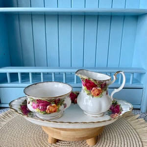 Vintage Royal Albert &quot;Old Country Roses&quot; 3 Piece Creamer Set, First Edition, Fine Bone China, Previously Loved, Red & Yellow Roses Decor, UK