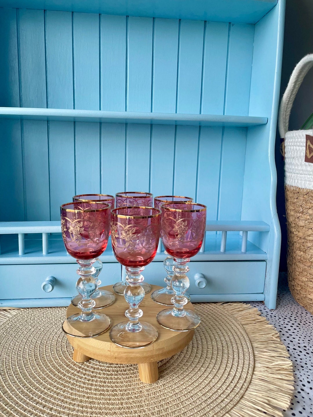 Antique Gold Rimmed Ruby Colored Sherry or Liqueur Glasses, Set of 6 ...