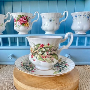 Vintage Royal Albert Lily of the Valley Coffee Cup & Saucer, Fine Bone China, Previously loved, Beautiful Floral Decor, Made in England