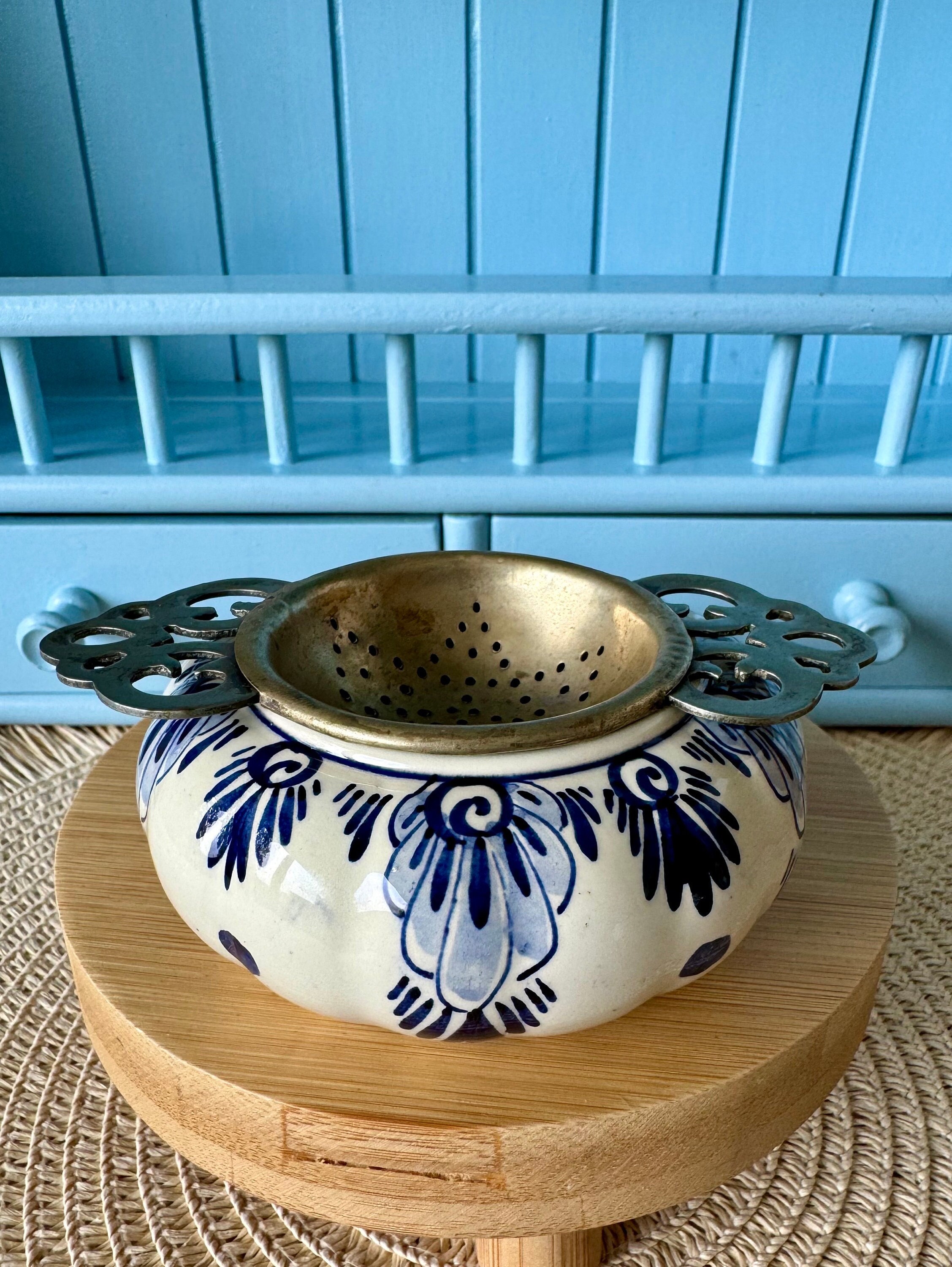 Beautiful Silver Plated Tea Strainer 'delft Blauw', Previously
