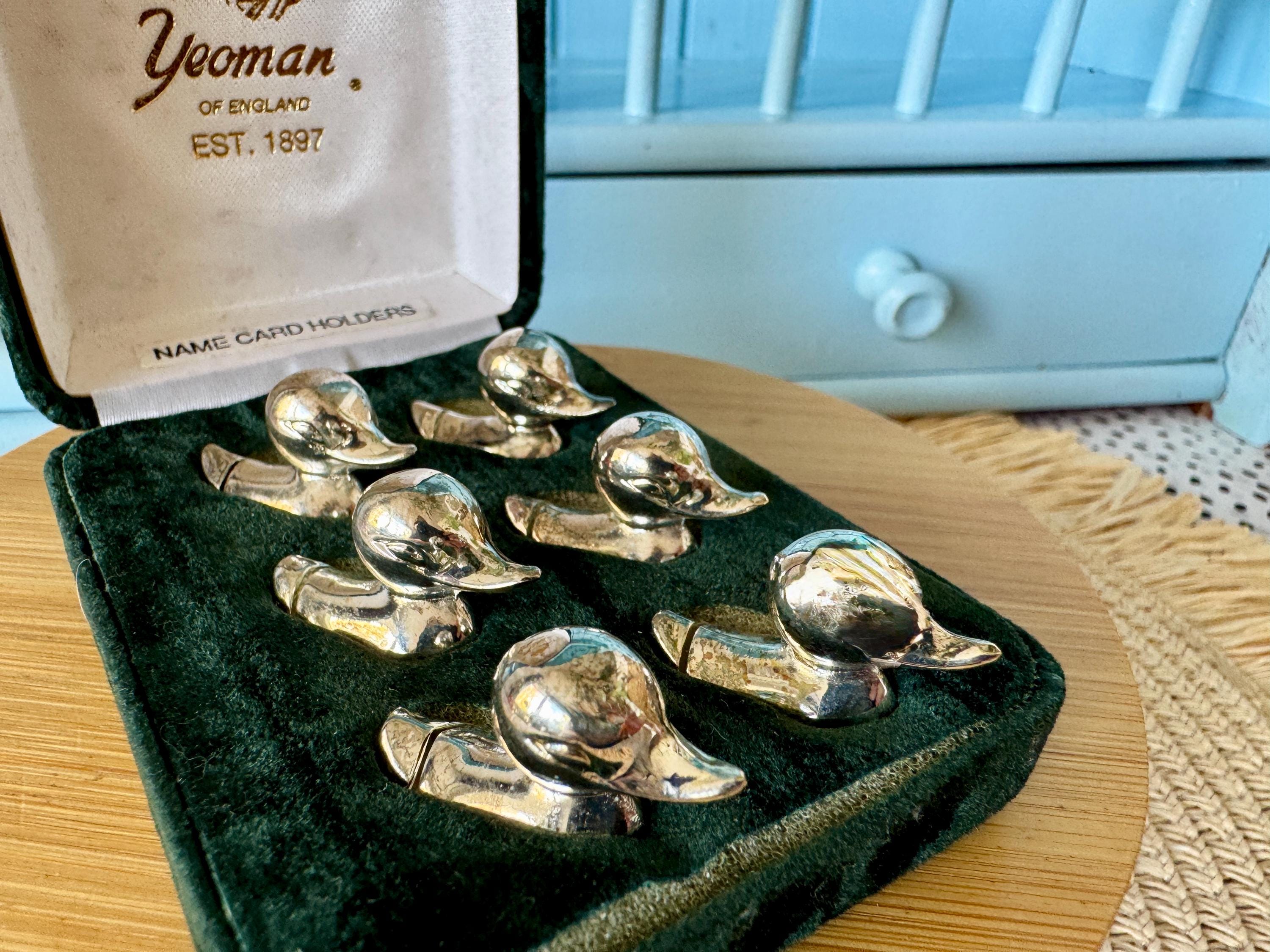 Vintage Yeoman Silver Plated Duck Name Card Holders, Set of 6 in