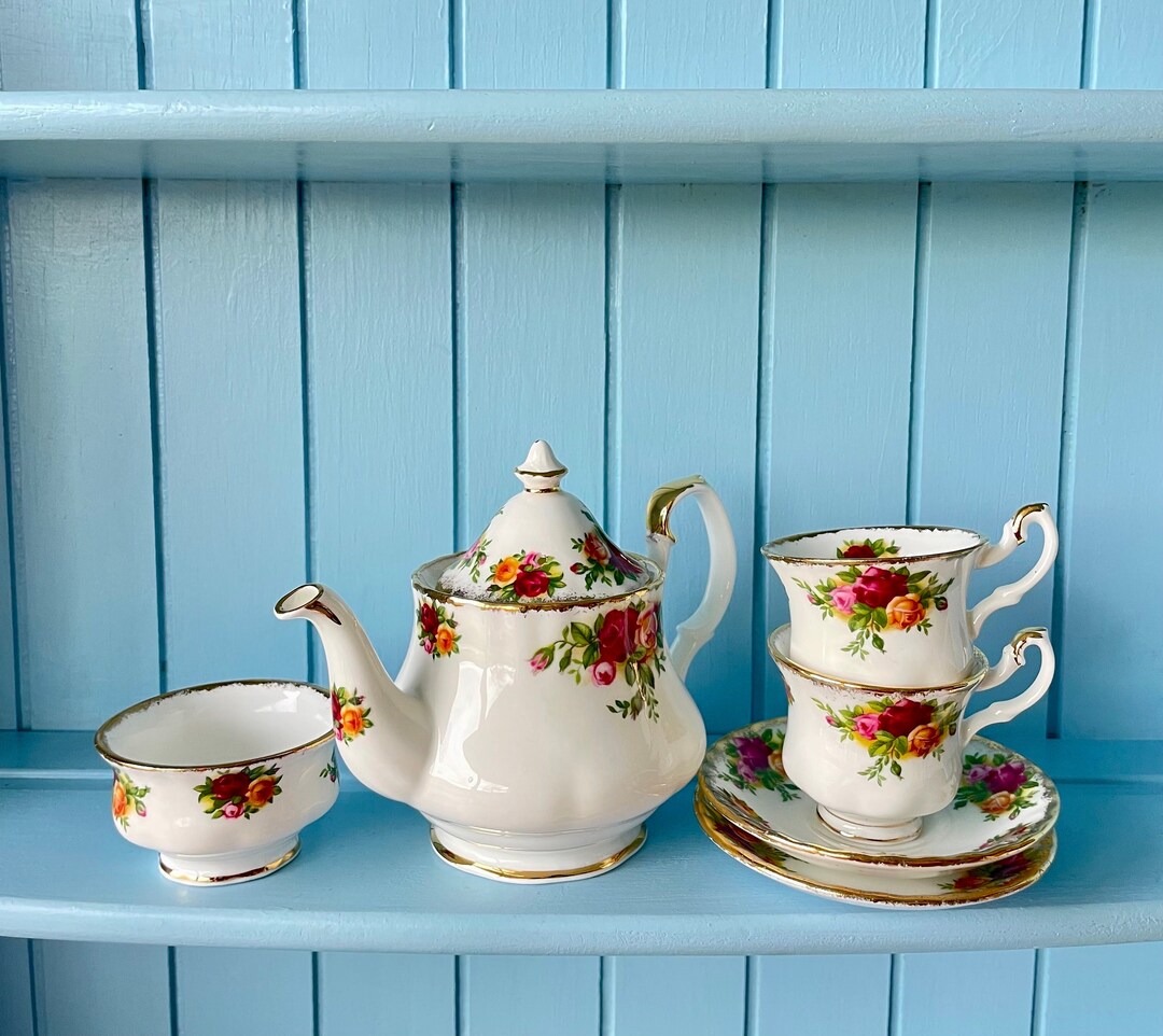 Vintage Royal Albert old Country Roses Miniature Tea Set, First Quality