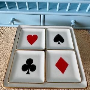 Vintage "Porcelaine des Palloux" Poker Card Snack Plates, For Poker Nights, Perfect Gift For Husband, Gift for Man Cave, Poker Party, France