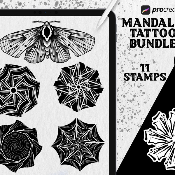 11 Procreate Mandala Stamps Brushes - Blackwork Tattoo Flash - Stencil Design