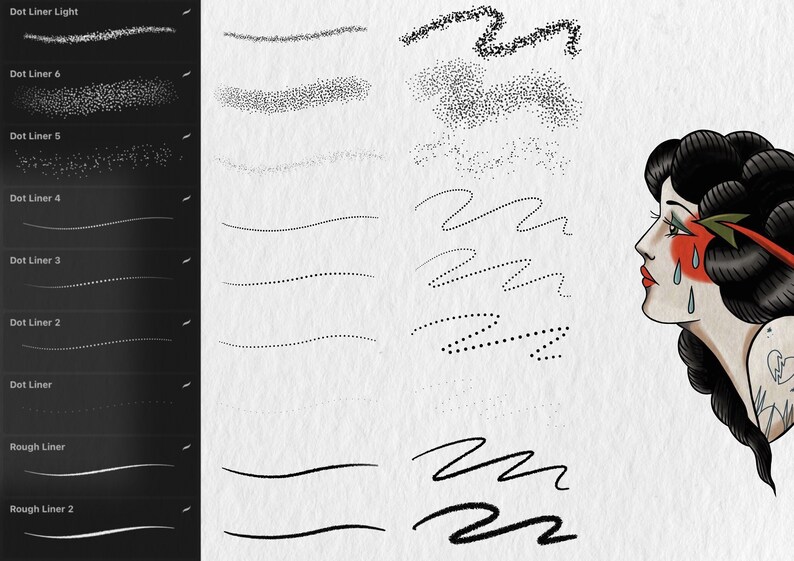 27 Procreate Brushes Stipple, Liner, Grain Tattoo Art Brush Kit Tattoo