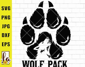 Wolf Pack SVG: Howling Wolf Paw Print Clipart (Digital Download)