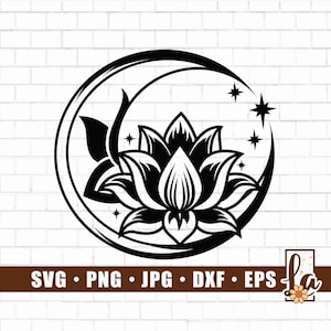 Lua de Lótus SVG | Fases da Lua SVG | Lua crescente floral svg | Lua de lótus florescendo Svg | Clipart de lua | Celestial Svg | Lótus Svg | Png Dxf