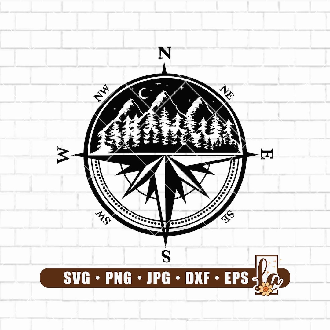 Compass Svg Compass and Mountains Svg Compass and Forest Svg Nature Svg ...