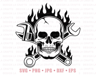 Mechanic Skull Svg Png, Skull Mechanic Svg, Flaming Skull Svg, Mechanic Logo, Patriotic Skull Svg, Skull Mechanic Svg, Wrenches Svg, Dxf Eps