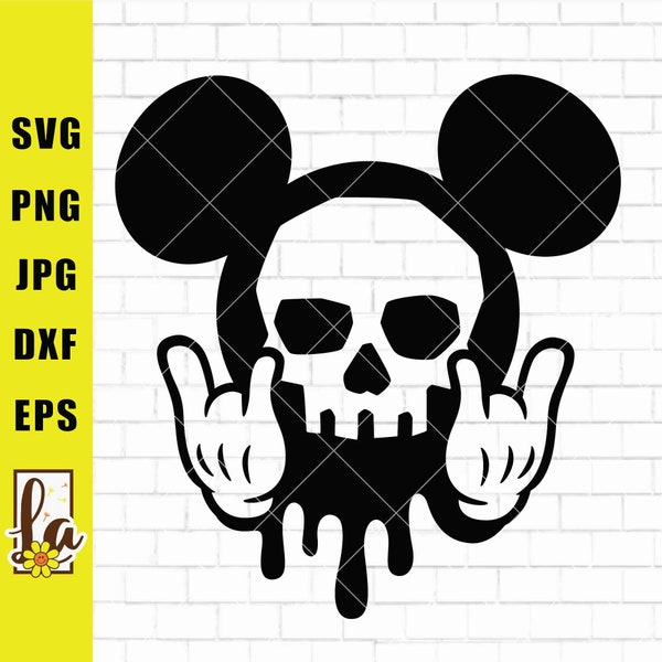 Mickey Schädel Kopf svg | Totenkopf-Svg | Mickey Rock n roll svg | Micky Maus Silhouette | Maus-Kopf-Svg | Cricut & Silhouette | Png Dxf Eps