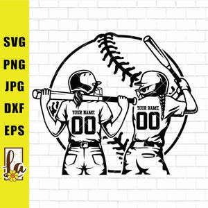 Personalized Softball Team SVG: Two Players, Name & Number (Digital Download)
