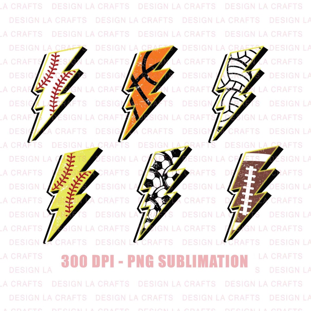 Sports Ball Lightning Bolt Bundle, Football, Basketball, Baseball