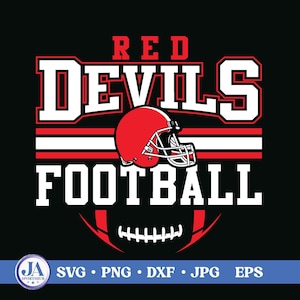 Red Devils maskot SVG PNG, Red Devils fotboll SVG, Varsity Red Devils tröja, skolandan maskot Svg, fotbollssublimering, fotbollsmamma