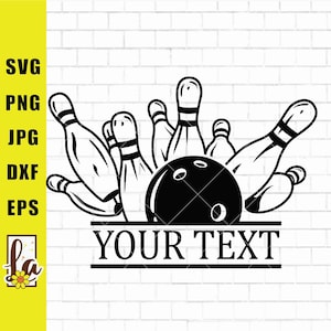 Bowling Pin Svg Cut File | Black Bowling Split Monogram Svg | Sport Clipart | Name Frame Svg | Glowforge Files | Bowling Shirt | Png Dxf Eps