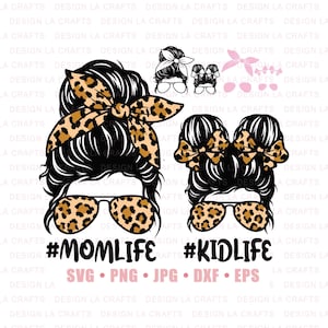Mom Kid Life svg | Leopard Mom svg | Layered Mom Life svg | Momlife svg | Messy Bun Mom svg | Mom Daughter svg | Family Life Bundle svg |Png