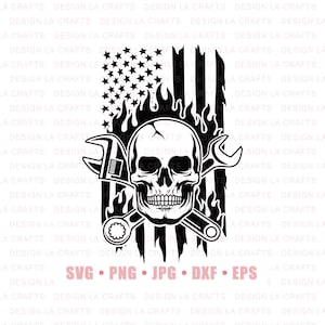 Mechanic Skull Svg Png, Flaming Skull Svg, Skull Mechanic Svg, Patriotic Skull Svg, Mechanic Logo, Skull Mechanic Svg, Wrenches Svg, Dxf