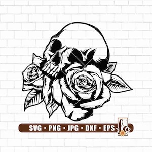 Skull with Roses Svg | Skull with Flowers Svg | Skull Svg | Skull and Roses Clipart | Skull Vector | Cricut & Silhouette | Png Dxf  Jpg Eps