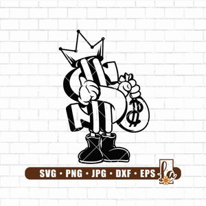 Money King Svg / US Dollar Sign Svg / Money Sign Svg / Money Bag Svg / Rich Hipster Stencil / Cool Kids Gangster Svg / Clipart / Png Dxf Eps