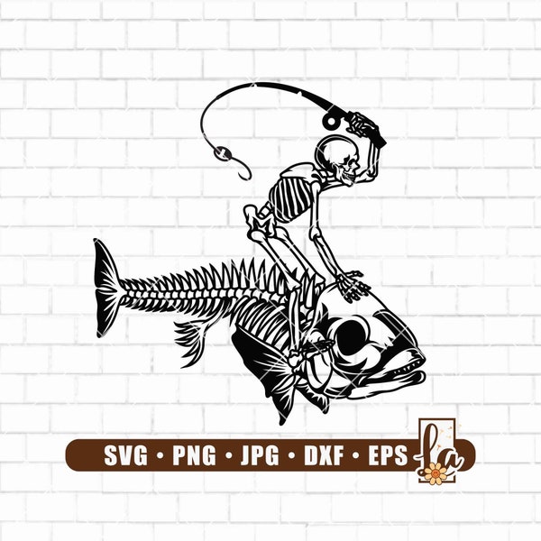 Fisherman Riding Fish Skeleton SVG | Funny Fishing SVG | Skeleton Fisherman Svg | Fisherman Svg Files for Cricut | Digital Dxf Jpg Eps