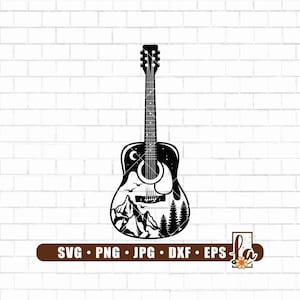Guitar Mountain Scene SVG: Sunset Sunrise Clipart (PNG, DXF)