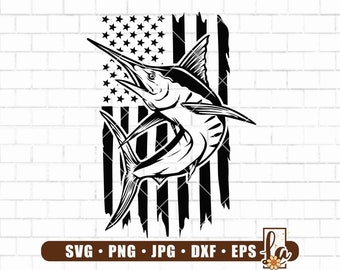 US Marlin Fishing Svg | Fishing Svg | Marlin Fish Png | Marlin Clipart | Marlin Vector | Marlin Cricut | Fish Svg | Fish Hook Svg | Png Dxf
