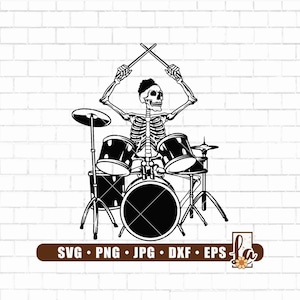 Skeleton Drummer SVG | Rock And Roll SVG | Drum Set Svg | Skull Drummer | Musician T-Shirt Decal Graphics | Sublimation Designs | Png Dxf