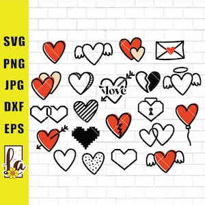 Heart Bundle Cut File | Heart Cut Files | Digital Download | Heart clip art | Valentine&#39;s Day SVG | Hand-drawn Heart svg | Png Dxf Jpg Eps