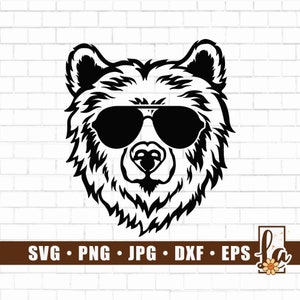 Bear with glasses svg | Grizzly bear face Svg | Mama Bear Face Svg | Mountain Bear Svg | Cute Wild Animal Svg | Bear Clipart | Png Dxf Eps