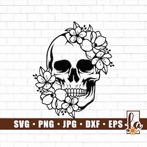 Skull svg file, Flower Skull svg, skull with flowers svg, Skull cut file, Floral Skull svg, halloween Svg, gothic Svg, witchy svg, Png Dxf