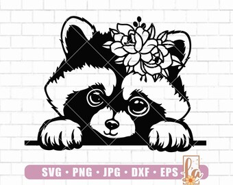 Cute Floral Raccoon Svg | Peeking Raccoon Svg | Baby Raccoon Svg | Raccoon Svg File | Hiding Raccoon Svg | Glowforge Files | Png Dxf Jpg Eps