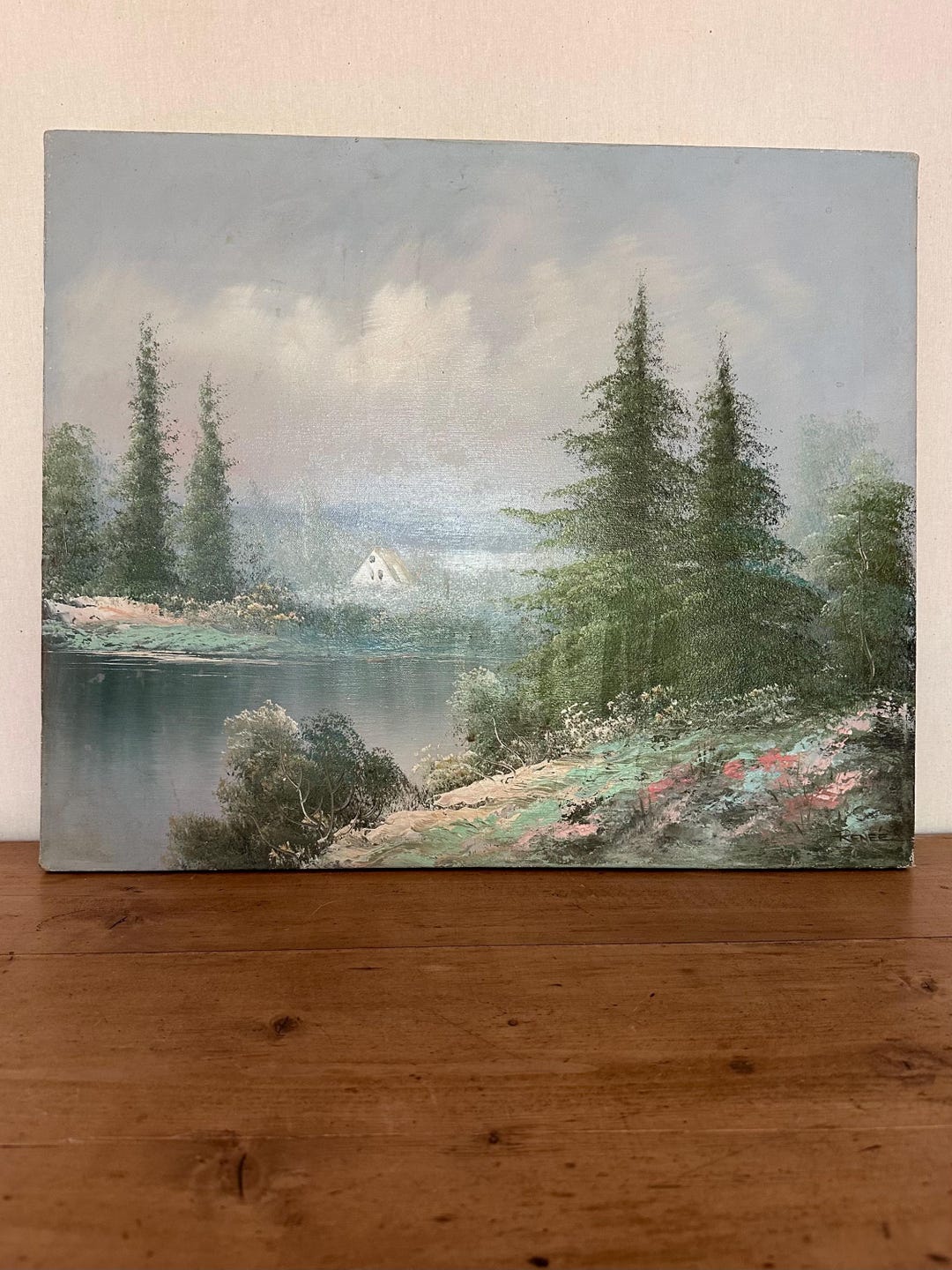 Vintage Large Whimsical Cabin/a-frame in the Woods Original Oil ...