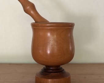 Vintage Large Wooden Mortar and Pestle Set