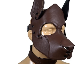 Máscara de cachorro de cuero hecha a mano: Capucha para juegos de rol y cosplay