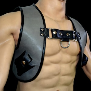 Leather Bar Vest for Men - Open Front Leather Vest For Men - Hand Made Leather Vest, Perforated Leather