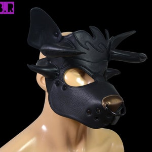 Puppy Hood Leather Handmade Dog Pup Mask With Horns