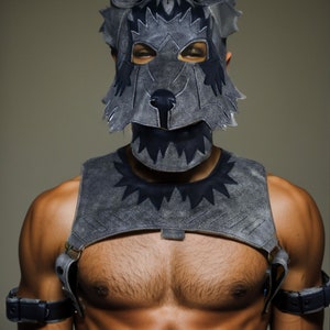 Wolfs Máscara de couro com capuz e arnês para presente de Halloween