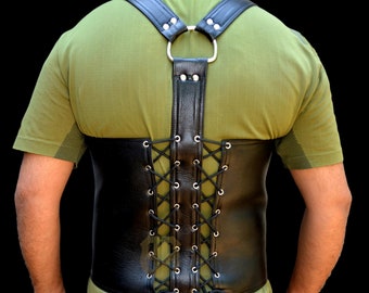 Handmade Leather Bar Vest for Men - Zip Front