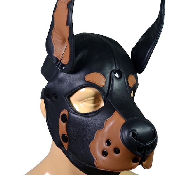 Leather Doberman Puppy Hood Tan Removable Muzzle