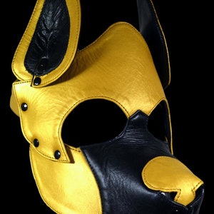 Handmade Leather Puppy Hood Mask: Gold Cosplay Role Play