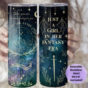 Just a Girl In Her Fantasy Era Tumbler With Straw, Cute Book Lover Tumbler, Mythical Dragons Travel Coffee Cup, Librarian Booktok Gift