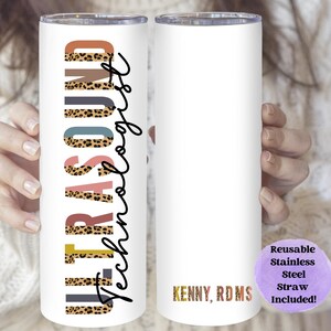 Personalized Sonographer Tumbler, Leopard Cardiac Sonographer Cup, Cheetah Congratulations Graduation Gift Technologist, Registered RDMS CCI