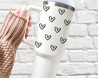 Black Hearts 40oz Tumbler With Handle, Cute Simple 40 Ounce Travel Stainless Steel Cup With Straw, Elegant Minimalist 40 oz Coffee Mug