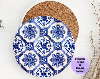 Italian Vintage Ceramic Cup Coaster, Blue Tile Coffee Coaster, Tabletop Protection, Cute House Warming Gift, Pretty Italy Tile Decor