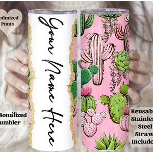 Personalized Name Cactus Plant Tumbler, Tumbler With Cactus Plants, Custom Cactus Tumbler, Cactus Prints Tumbler, Custom Plant Lover Gift